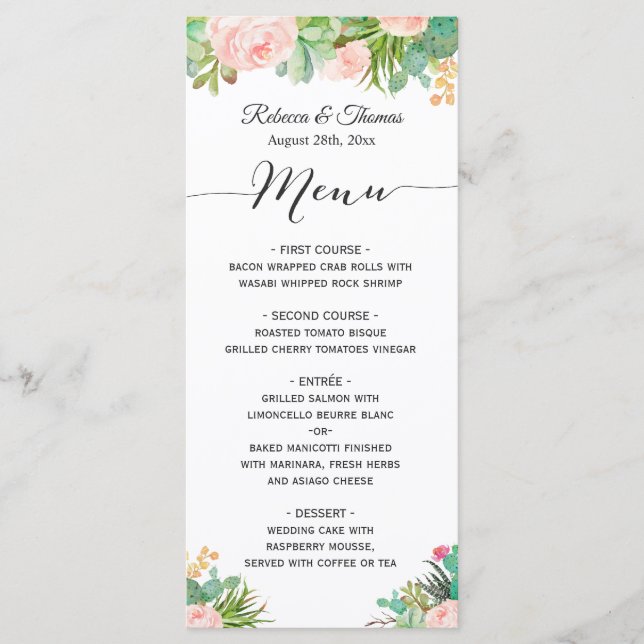Plantes de cactus succulentes Menu de mariage flor (Devant)