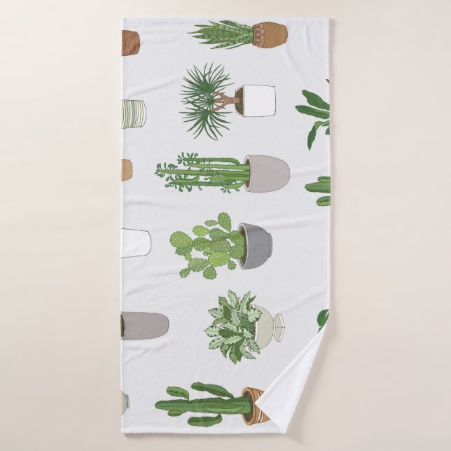 Plantes de maison, motif vintage de doodle (Serviette de bain)