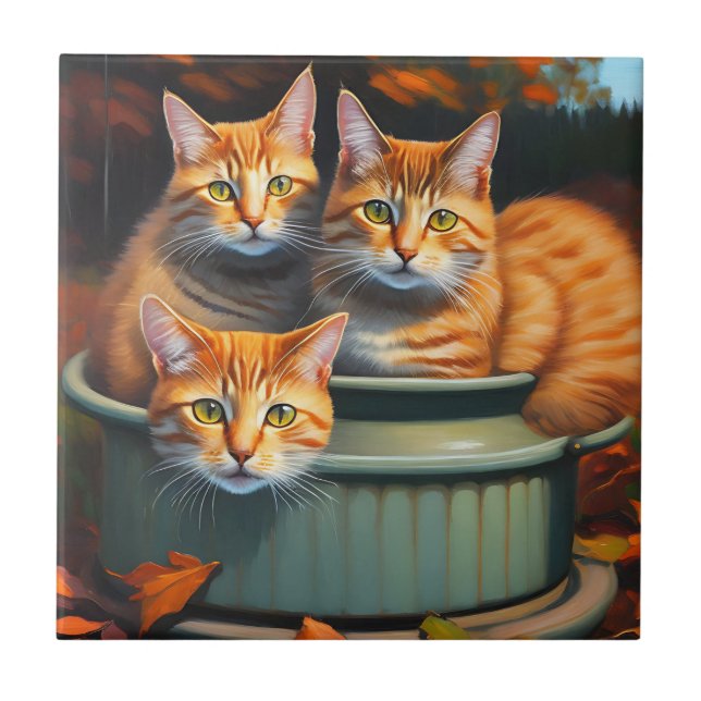 Plantes en pot de chats de gingembre, Carreaux en  (Devant)