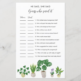 Plantes en Pot pour Baby Shower Jeu "Il a dit, Ell
