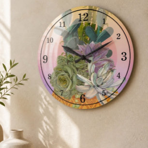 Plantes grasses sur horloge murale en acrylique ro