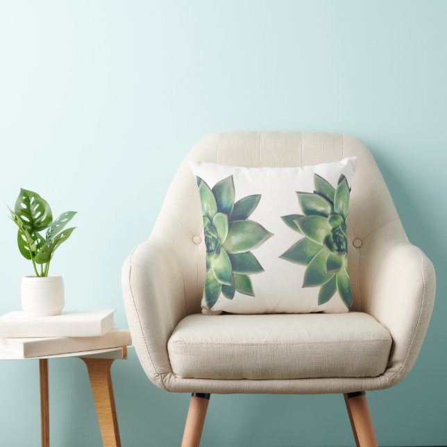 Plantes succulentes vertes amicales sur coussin bl (Chaise)