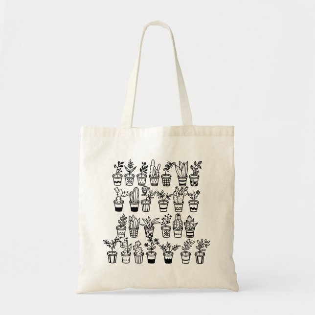 Plantes vert Doodle mignon dans Sac fourre-tout Po (Devant)