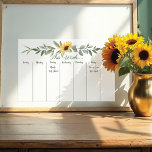 Plaque Aimantée Effaçable Calendrier hebdomadaire Aquarelle Tournesol jaune<br><div class="desc">Magnifique style champêtre et élégant aimant de réfrigérateur hebdomadaire. Notre design comprend nos tournesols jaunes dorés peints à la main et des arrangements de verdure pour créer cet élégant aimant de réfrigérateur de style champêtre. Toutes les fleurs sont peintes à la main par Moodthology Papery.</div>