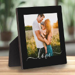 Plaque avec support Modèle photo Love Texte noir<br><div class="desc">Photo personnalisée et l'amour texte cursif Plaque noire avec support.</div>