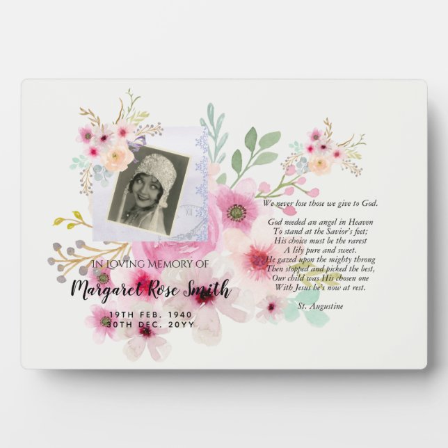 Plaque commémorative avec PHOTO et Flore Verse (Devant)