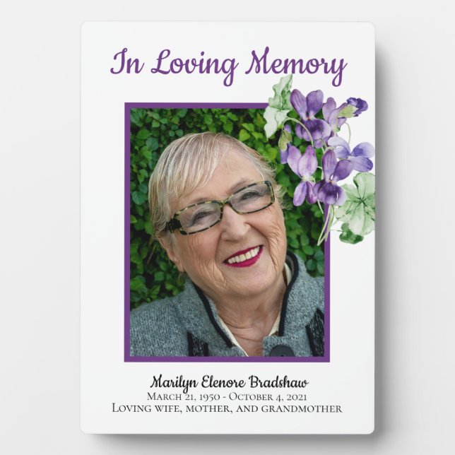 Plaque commémorative Photo Aquarelle Floral Violet (Devant)