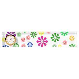 Plaque de bureau avec horloge/marguerites florales