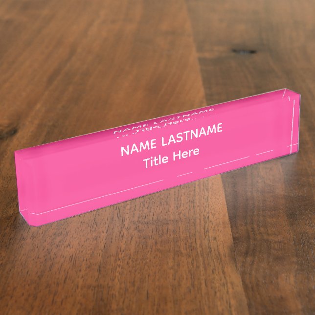 Plaque de bureau élégante blanc et rose avec nom p (Taille)
