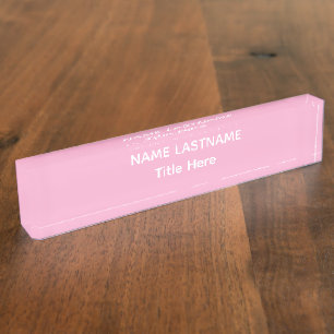 Plaque de bureau élégante blanc et rose avec nom p