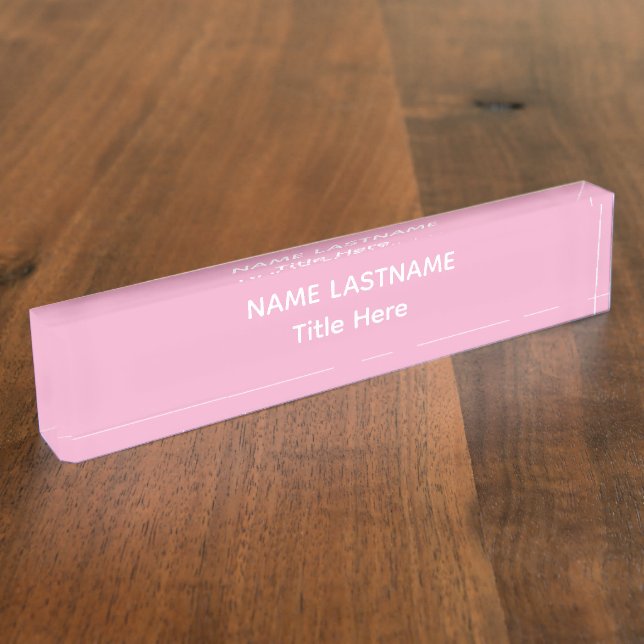 Plaque de bureau élégante blanc et rose avec nom p (Taille)