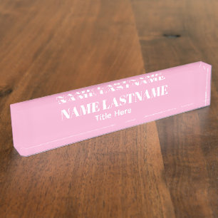 Plaque de bureau élégante blanc et rose nom person
