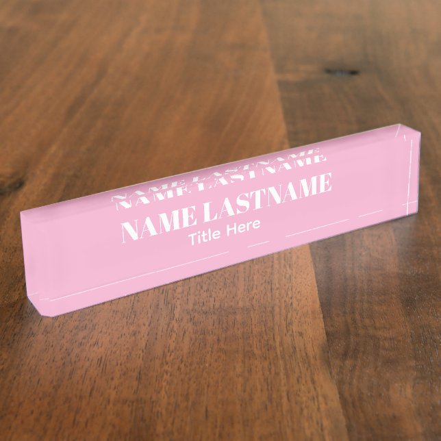 Plaque de bureau élégante blanc et rose nom person (Taille)