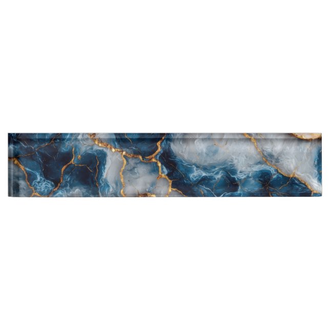 Plaque de bureau élégante en marbre bleu et or  (Devant)