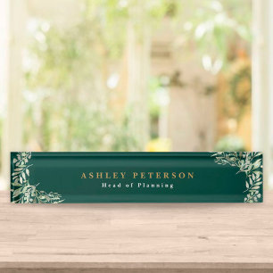 Plaque de bureau élégante en vert émeraude et or a