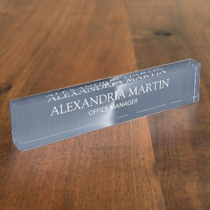 Plaque de bureau en bleu métallisé titre d'emploi 
