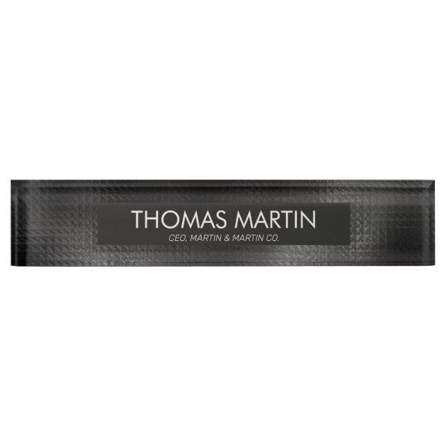 Plaque de bureau en cuir noir masculin Nom (Devant)