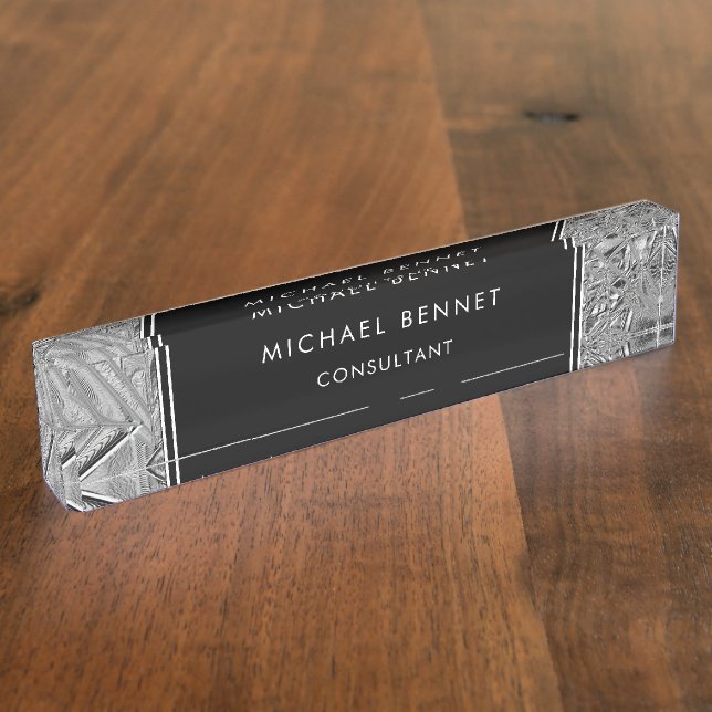 Plaque de bureau en métal argenté monogrammé (Taille)