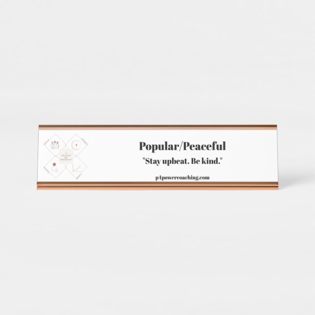 Plaque de bureau en or rose Populaire/ Paisible (Devant)