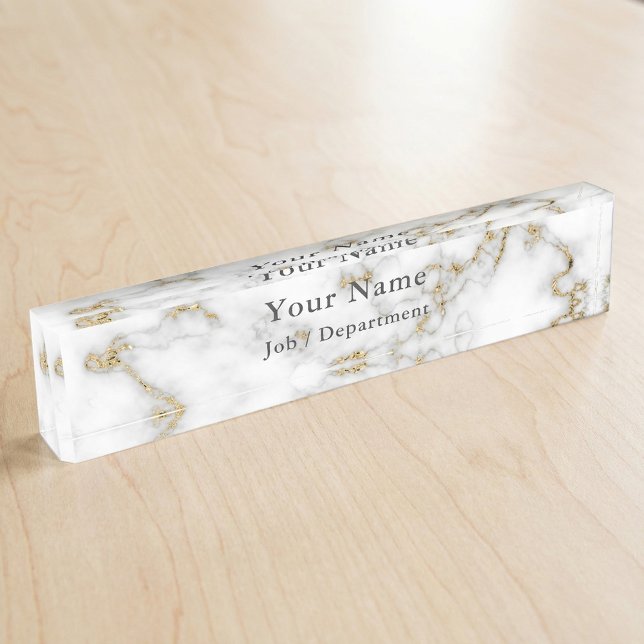 Plaque de bureau exécutif en marbre et or classe (Marble and gold classy executive desk name plate.)