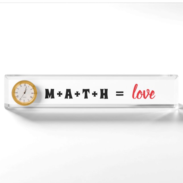 Plaque de bureau Math Égal Amour Horloge (Devant)