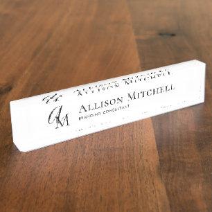 Plaque de bureau minimaliste monogramme élégant Sc