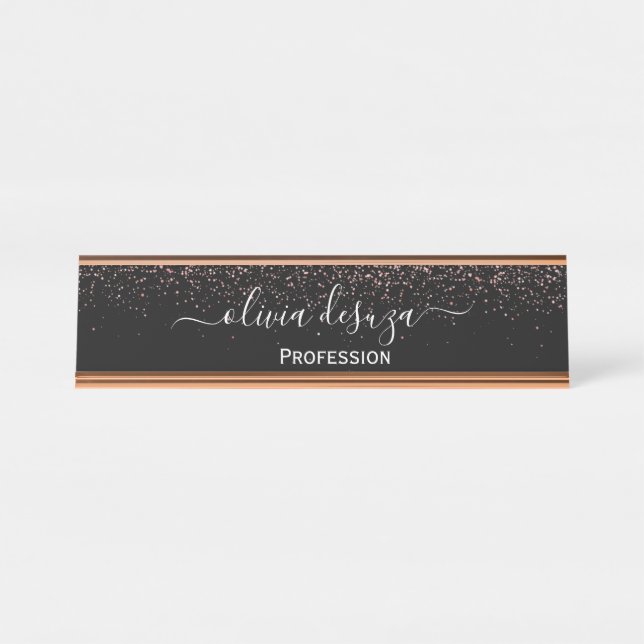Plaque de bureau moderne en paillettes de rose dor (Devant)