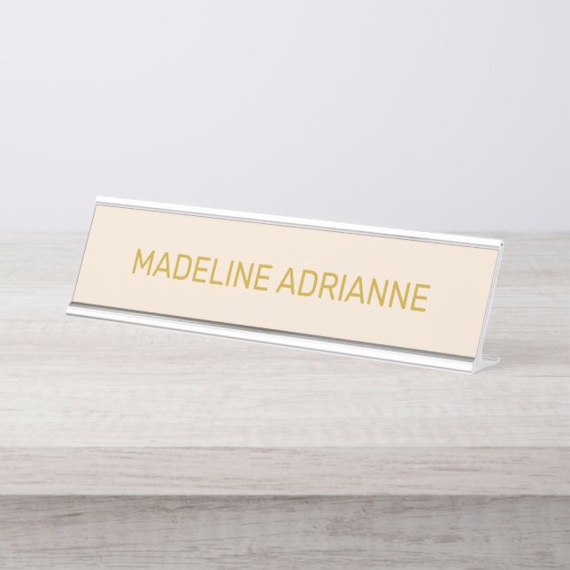 Plaque de bureau moderne personnalisée beige et or (Devant)