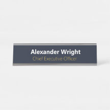 Plaque de bureau Navy Blue & Or Moderne pour Cadre
