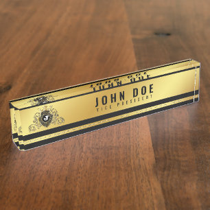 Plaque de bureau Noir Or avec Monogramme