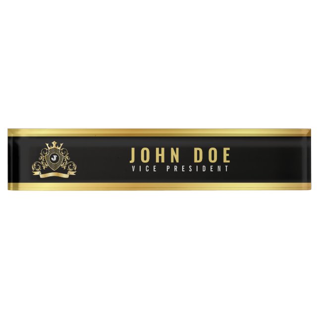 Plaque de bureau Noir Or avec Monogramme (Devant)