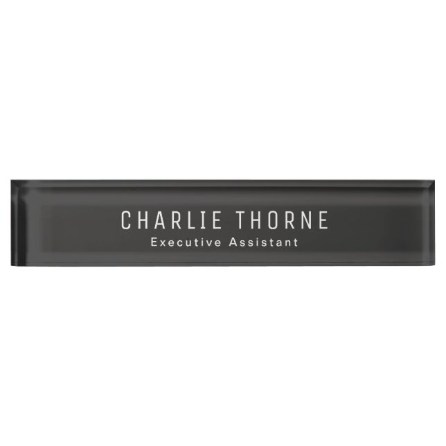 Plaque de bureau noire givrée avec nom et titre (Devant)