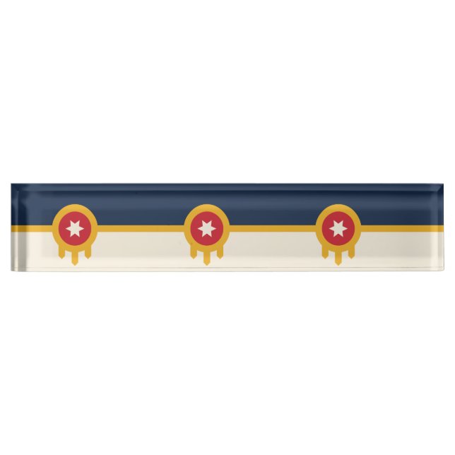 Plaque de bureau patriotique avec Drapeau de Tulsa (Devant)