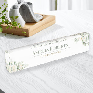 Plaque de bureau personnalisée à fleurs verdoyante