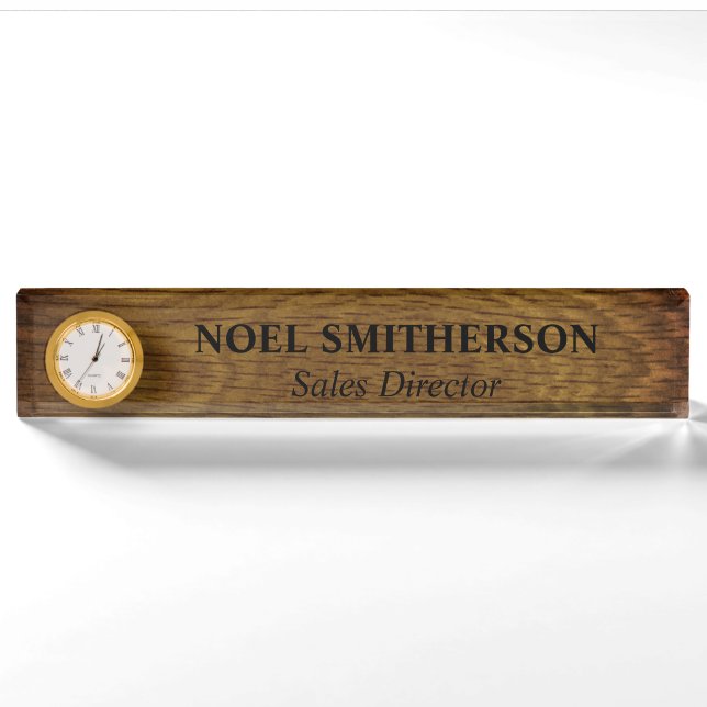 Plaque de bureau personnalisée avec horloge (Devant)