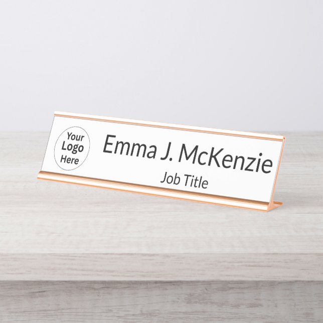 Plaque de bureau personnalisée avec logo et nom po (Devant)