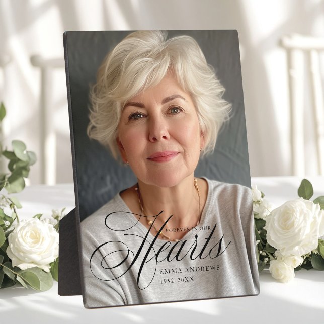 Plaque de deuil photo "À jamais dans nos cœurs" ("Forever in Our Hearts" Photo Funeral Memorial Plaque)