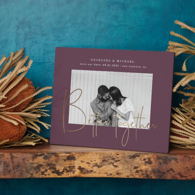 plaque de mariage à photo unique en écriture dorée (Côté)