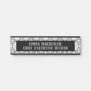 Plaque de nom Art Déco en Damas élégant - Enseigne
