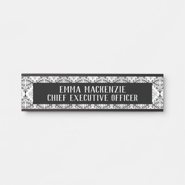 Plaque de nom Art Déco en Damas élégant - Enseigne (Devant)