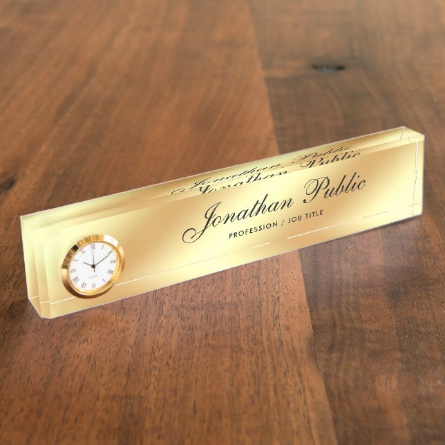 Plaque De Nom De Bureau Avec Horloge Faux Or manus (Taille)