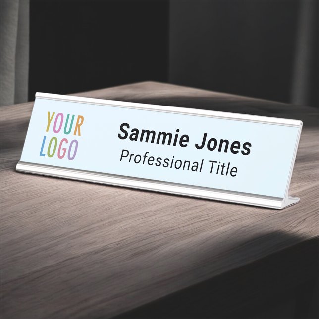 Plaque de nom de bureau bleu clair 2x8 avec logo d (MISOOK Blue Name Plate with Logo)