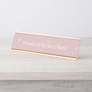Plaque de nom de bureau de script moderne Blush et
