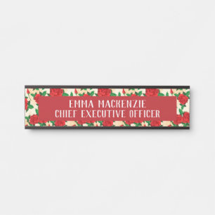 Plaque de nom de bureau élégant Roses Rose pour po