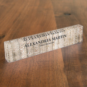 Plaque de nom de bureau en bois brun clair rustiqu