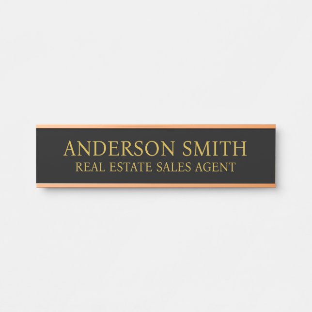 Plaque de nom de bureau en or noir moderne profess (Devant)