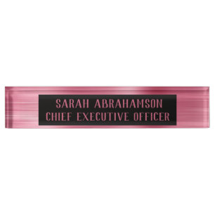 Plaque de nom de bureau glamour en feuille rose or
