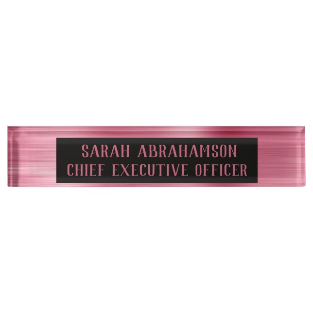 Plaque de nom de bureau glamour en feuille rose or (Devant)