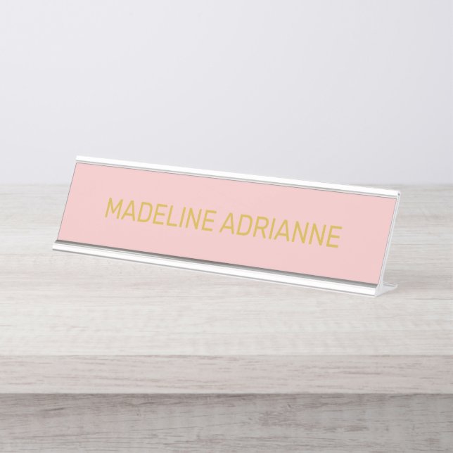 Plaque de nom de bureau moderne personnalisée rose (Devant)