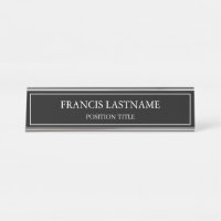 Plaque de nom de bureau noir et blanc classique
